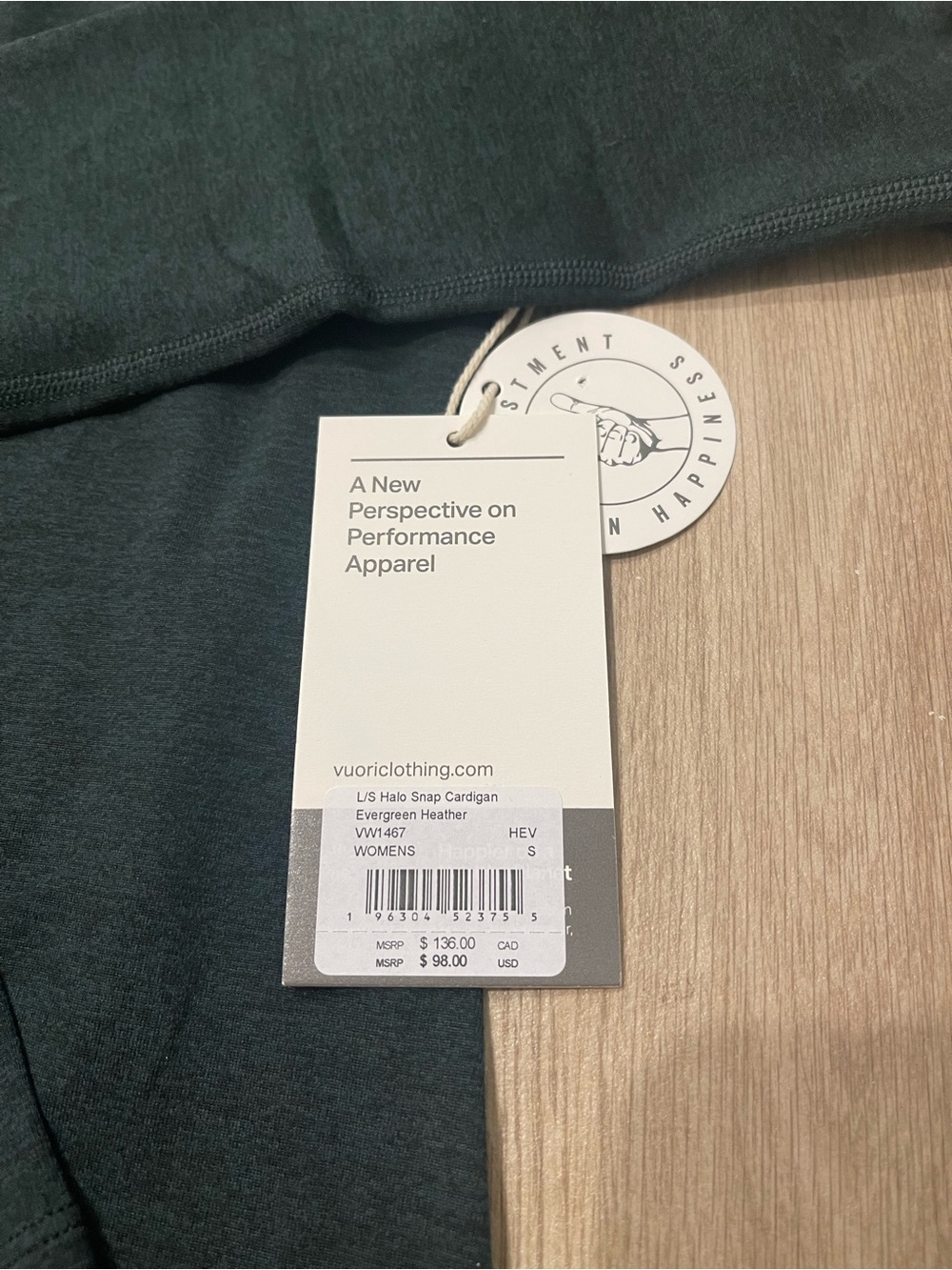 NWT Vuori Long Sleeve Halo Snap Cardigan Evergreen Heather Sz S VW1467 - Picture 3 of 10